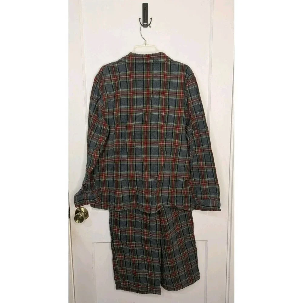 L.L. Bean Men's Large Scotch Plaid Flannel Pajama Set Gray Red Preppy Classic